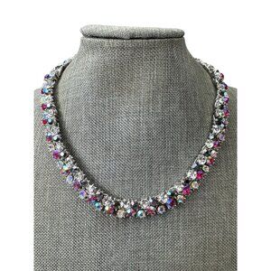 Trifari Choker Necklace Multi-Color Crystals Hook Closure 13"-15" Vintage